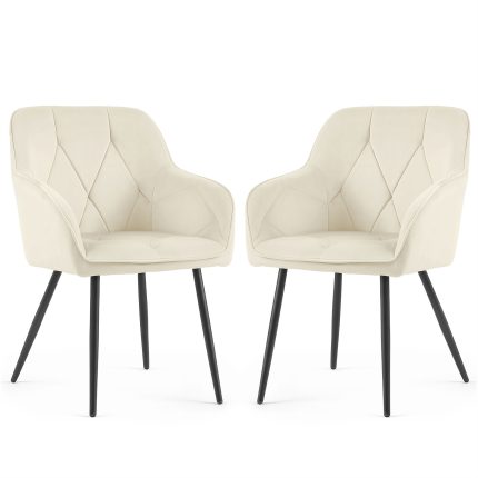 2x Welurowe krzesło tapicerowane pikowane Kremowe DIAMANTE Czarne nogi