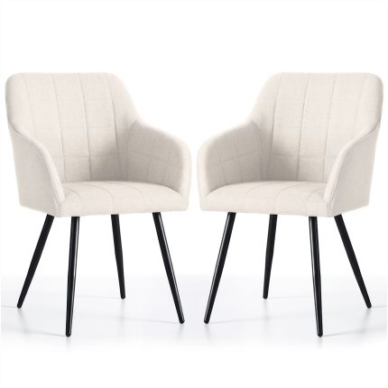 2x Krzesło tapicerowane z przeszyciami kwadratowymi Kremowe LUXANO Czarne nogi tkanina Lumos