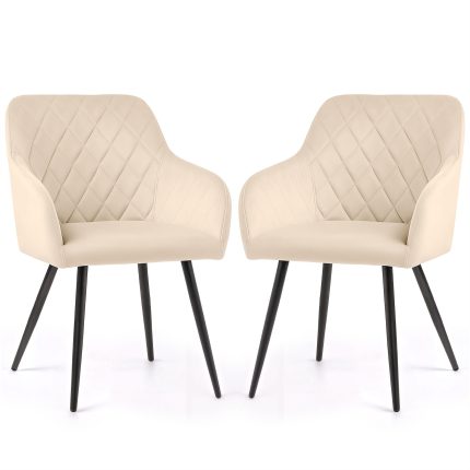 2x Welurowe krzesło tapicerowane pikowane w romby Beżowe VELTO Czarne nogi