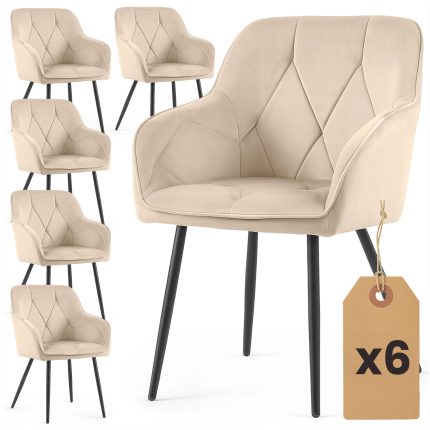 6x Welurowe krzesło tapicerowane pikowane Beżowe DIAMANTE Czarne nogi