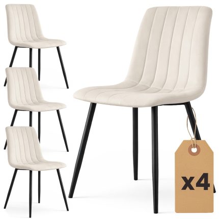 4x Welurowe krzesło tapicerowane pikowane Beżowe LIVO Czarne nogi