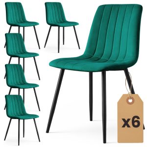 6x Welurowe krzesło tapicerowane pikowane Butelkowa Zieleń LIVO Czarne nogi
