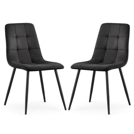 2x Welurowe krzesło tapicerowane pikowane Czarne NERO Czarne nogi
