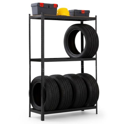 Regał na opony metalowy garażowy 120 cm 3 półki 120x40x180 Czarny