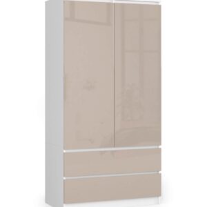 Szafa S 90 cm 2 drzwi 2 szuflady - biała-cappuccino połysk