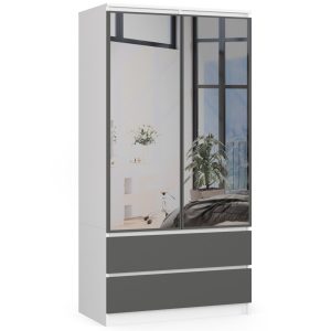 SZAFA S90 2D 2SZ 2 LUSTRO CLP PK BIAŁY / SZARY