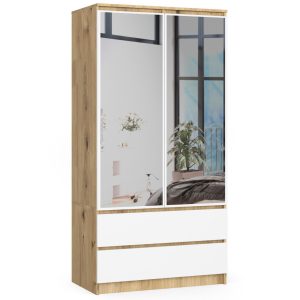 SZAFA S90 2D 2SZ 2 LUSTRO CLP PK DĄB ARTISAN / BIAŁA