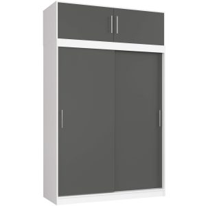 SZAFA PRZESUWNA Z NADSTAWKĄ 150cm CLP BIAŁA / SZARA MONO