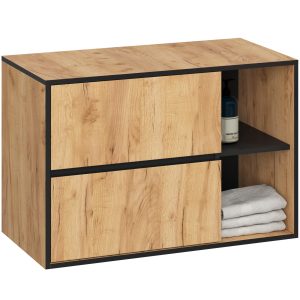SZAFKA ŁAZIENKOWA POD UMYWALKĘ Z OTWORAMI VAMI W90 UM 2SZ 2P DĄB CRAFT / CZARNY
