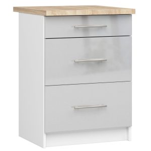 Szafka OLIWIA S60 3SZ + BLAT BIAŁA-METALIK POŁYSK