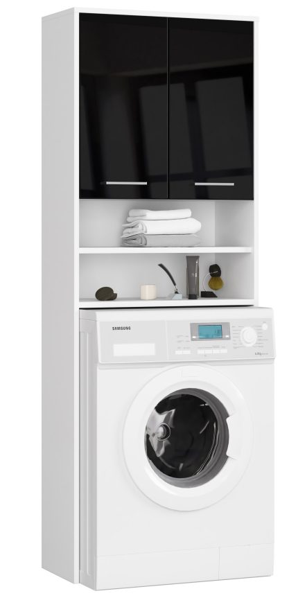 SŁUPEK REGAŁ ŁAZIENKOWY FIN NAD PRALKĘ BIAŁY / CZARNY POŁYSK