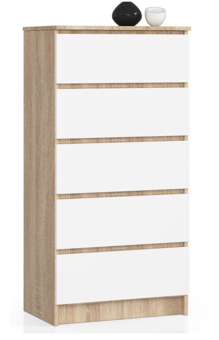 KOMODA K60 5SZ CLP PK DĄB SONOMA / BIAŁA