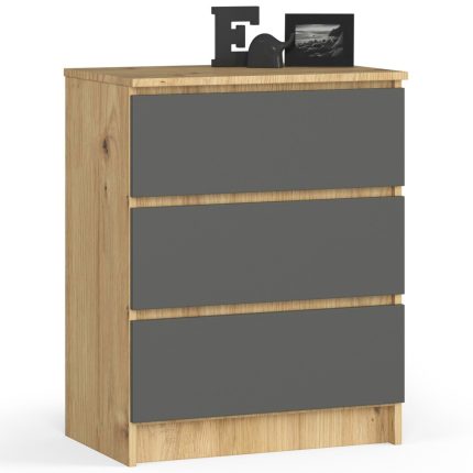 KOMODA K60 3SZ CLP PK DĄB ARTISAN / SZARY