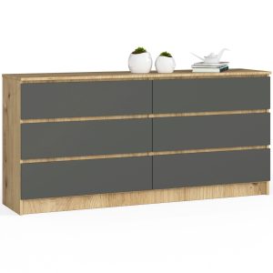 KOMODA K160 6SZ CLP DĄB ARTISAN / SZARY