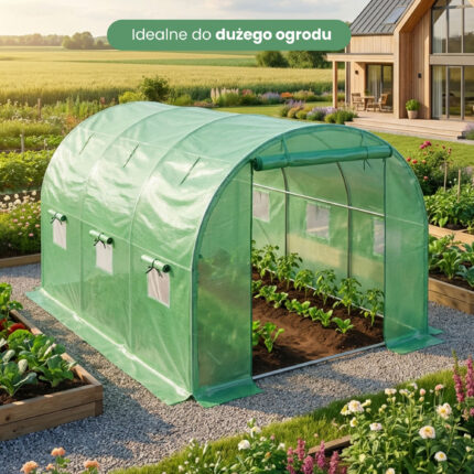Szklarnia ogrodowa foliowa tunel z rolowanymi ścianami 1 drzwi 6 okien Zielona 200x300x200 cm