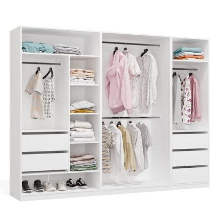 Garderoba Modułowa OPENO ZESTAW 260/200 BIAŁA Szuflady Drążki Półki Duża Do Sypialni