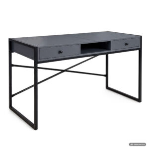 Biurko industrialne komputerowe Grafit ELONIS 123 cm 2 szuflady 1 półka Czarne nogi
