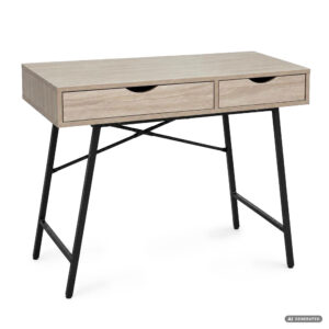 Biurko komputerowe RAX Dąb Sonoma 100 cm 2 szuflady czarne nogi styl industrialny 100x48x80,5 cm