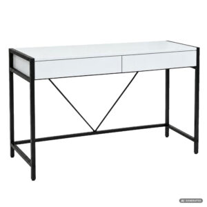 Biurko komputerowe LOFT PURE Białe 124 cm 2 szuflady czarne nogi styl industrialny 124x50x80 cm